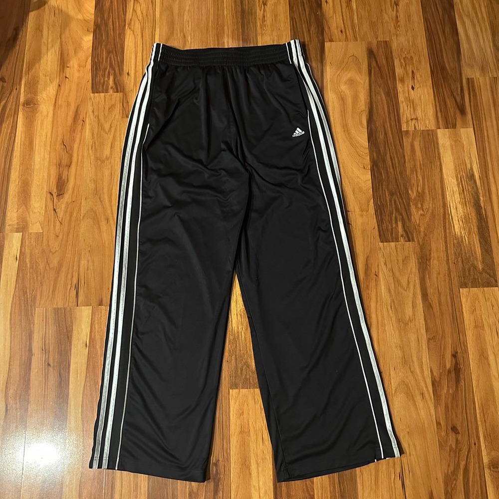 Adidas Mens Track Pants Black White 3 Stripe Wide Leg XL 285786 ATV003